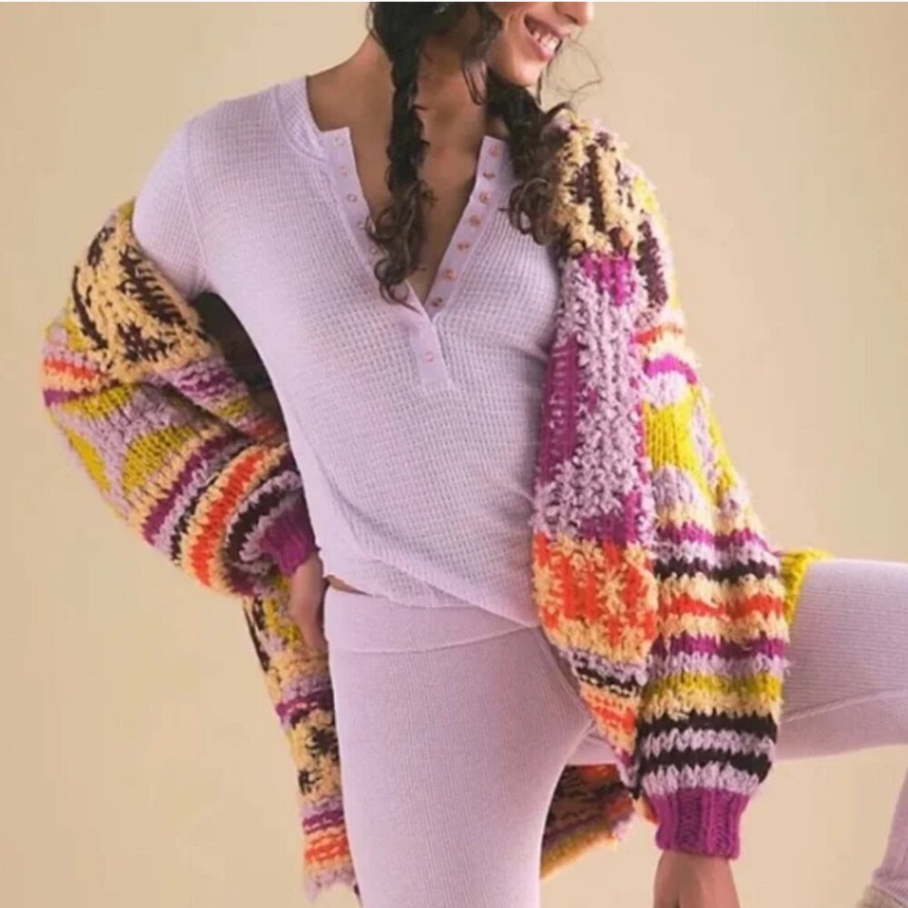 Free People Peggy Cardigan Sunshine Orchid Combo Size XS